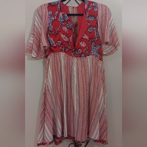 Free People Red and Pink Floral Mini Dress